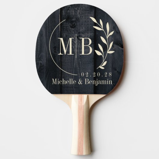 Dark Burnt Wood Leaf Wedding Monogram Tafeltennisbatje (Achterkant)