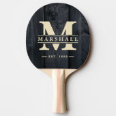 Dark Burnt Wood Monogram & Name Overlay Tafeltennisbatje (Achterkant)