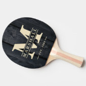 Dark Burnt Wood Monogram & Name Overlay Tafeltennisbatje (Zijkant)