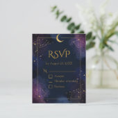  Dark Celestial RSVP Card | Purple & Navy Clouds (Staand voorkant)