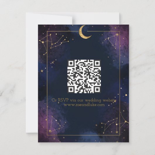  Dark Celestial RSVP Card | Purple & Navy Clouds (Achterkant)