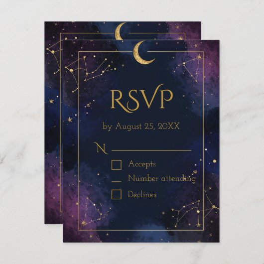  Dark Celestial RSVP Card | Purple & Navy Clouds (Voorkant / Achterkant)