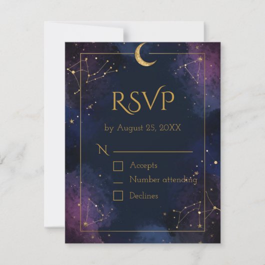  Dark Celestial RSVP Card | Purple & Navy Clouds Kaartje (Voorkant)