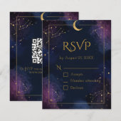  Dark Celestial RSVP Card | Purple & Navy Clouds Kaartje (Voorkant / Achterkant)