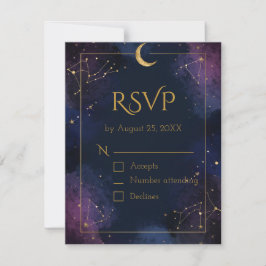  Dark Celestial RSVP Card | Purple & Navy Clouds Kaartje