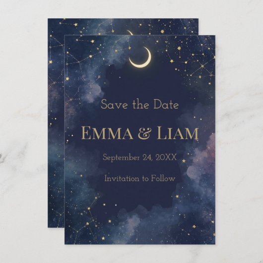 Dark Celestial Save the Date | Crescent Moon (Voorkant / Achterkant)