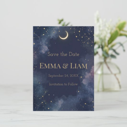 Dark Celestial Save the Date | Crescent Moon (Staand voorkant)