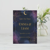 Dark Celestial Save the Date | Gold Constellations (Staand voorkant)