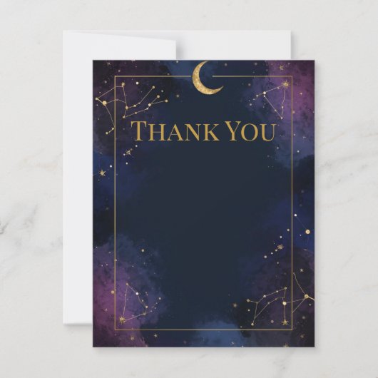 Dark Celestial Thank You Card | Gold Stars, Moon Bedankkaart (Voorkant)