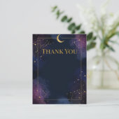 Dark Celestial Thank You Card | Gold Stars, Moon Bedankkaart (Staand voorkant)