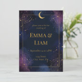 Dark Celestial Wedding Invitation | Purple & Navy Kaart (Staand voorkant)