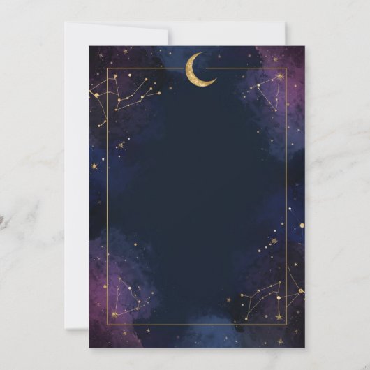 Dark Celestial Wedding Invitation | Purple & Navy Kaart (Achterkant)
