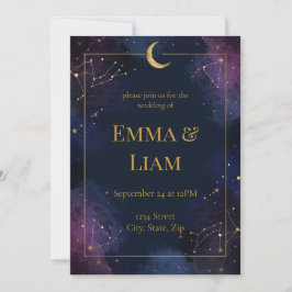 Dark Celestial Wedding Invitation | Purple & Navy Kaart