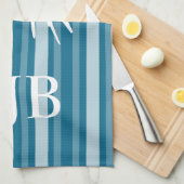 Dark Cerulean Victoriaans Stripe Butterfly Monogra Theedoek (Quarter Fold)