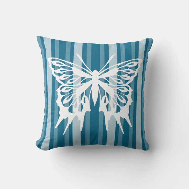 Dark Cerulean Victoriaans Stripe met Butterfly Kussen (Voorkant)