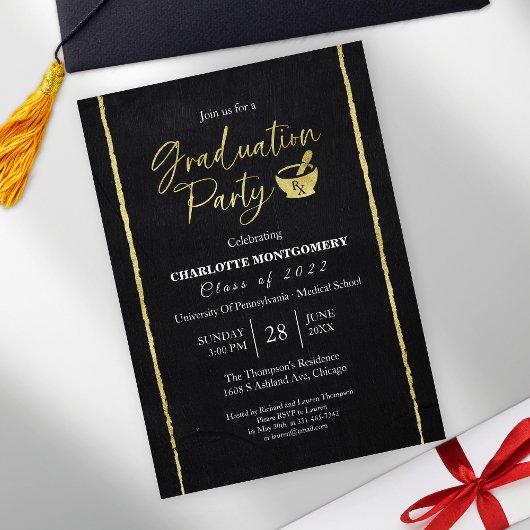 Dark Chalkboard Pharmacy School Graduation Party Kaart