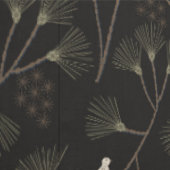 Dark Charcoal Bird & Pine Tree Pattern – Japandi Behang (Zoom)