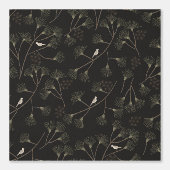 Dark Charcoal Bird & Pine Tree Pattern – Japandi Behang (Voorkant)