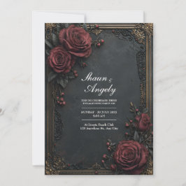 Dark Charcoal Burgundy Rose Floral Wedding Kaart