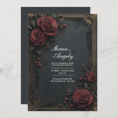 Dark Charcoal Burgundy Rose Floral Wedding Kaart (Voorkant / Achterkant)