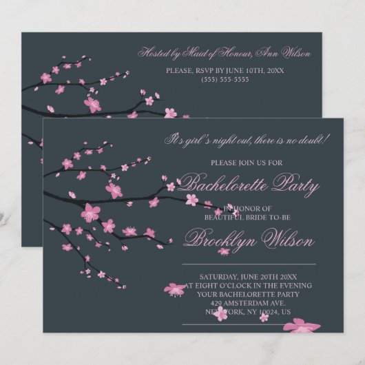 Dark Cherry Blossom Bachelorette Party Kaart (Voorkant / Achterkant)