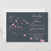 Dark Cherry Blossom Wedding Invites Kaart (Voorkant)