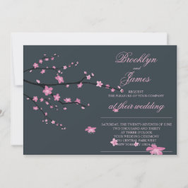 Dark Cherry Blossom Wedding Invites Kaart