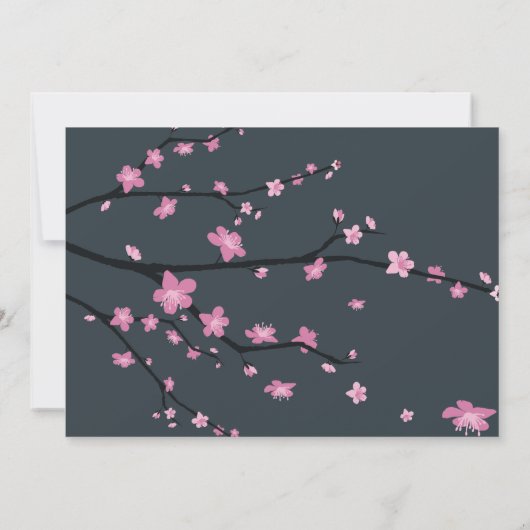 Dark Cherry Blossom Wedding Invites Kaart (Achterkant)