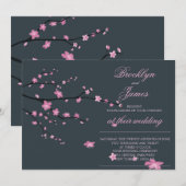 Dark Cherry Blossom Wedding Invites Kaart (Voorkant / Achterkant)