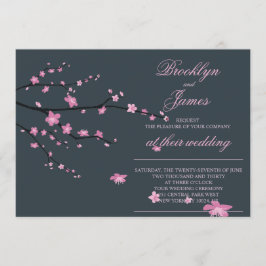 Dark Cherry Blossom Wedding Invites Kaart