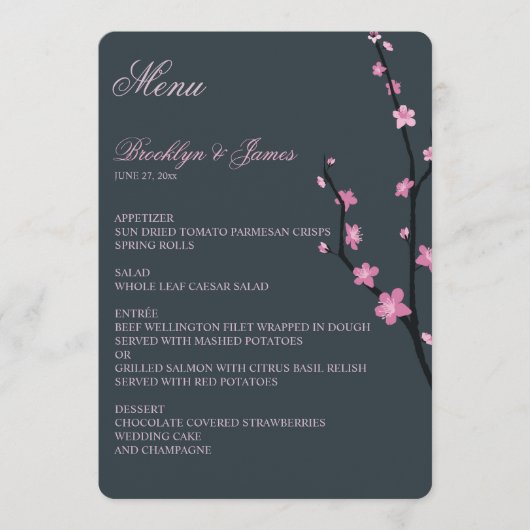 Dark Cherry Blossom Wedding Menu (Voorkant)