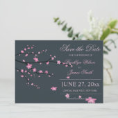 Dark Cherry Blossom Wedding Save the Date Kaarten (Staand voorkant)