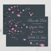 Dark Cherry Blossom Wedding Save the Date Kaarten (Voorkant / Achterkant)