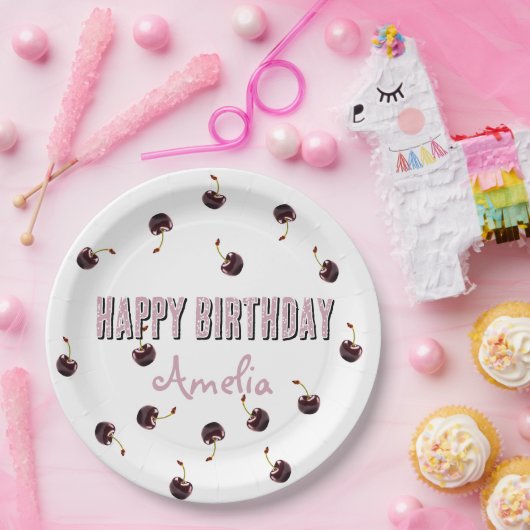 Dark Cherry Personalized Party Papieren Bordje (Feest)