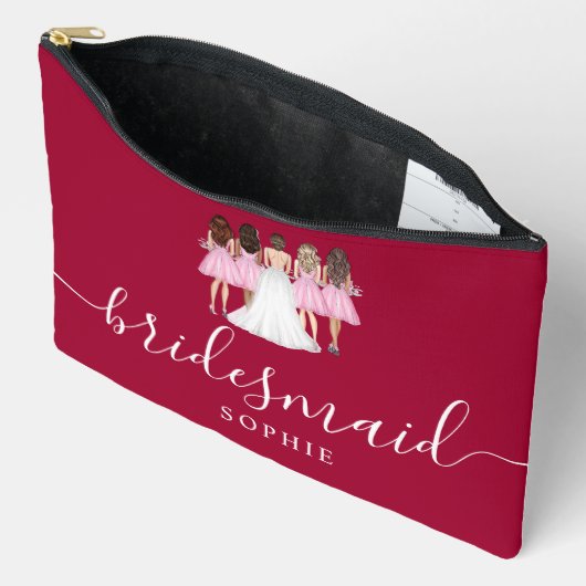 Dark Cherry Red Bridesmaid Modern Script Etui (Open)