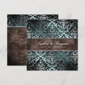 Dark Chocolate Blauwgroen Glimmer Damask Wedding I Kaart (Voorkant / Achterkant)