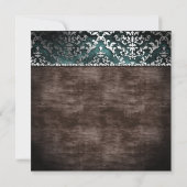 Dark Chocolate Blauwgroen Glimmer Damask Wedding I Kaart (Achterkant)