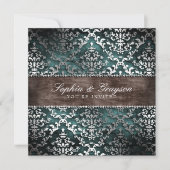 Dark Chocolate Blauwgroen Glimmer Damask Wedding I Kaart (Voorkant)