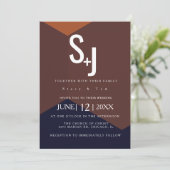 Dark Chocolate Terracotta Navy Typography Wedding Kaart (Staand voorkant)