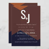 Dark Chocolate Terracotta Navy Typography Wedding Kaart (Voorkant / Achterkant)