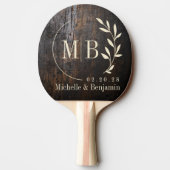 Dark Chopping Block Leaf Wedding Monogram Tafeltennisbatje (Achterkant)