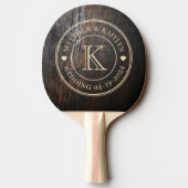 Dark Chopping Block Wedding Monogram Heart Tafeltennisbatje (Achterkant)