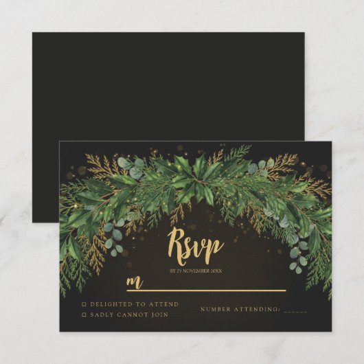 Dark Christmas Greenery Arch Wedding RSVP Card (Voorkant / Achterkant)