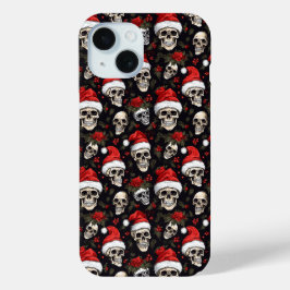 Dark Christmas Skull Santa Pattern Gothic Holiday iPhone 15 Case