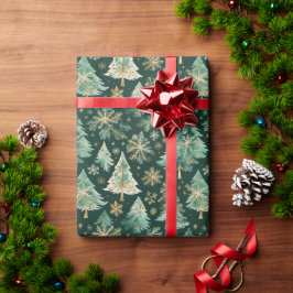 Dark Christmas Trees & Snowflakes Wrapping Paper Cadeaupapier