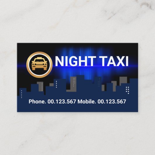 Dark City Silhouette Night Shift Taxi Service Visitekaartje (Voorkant)