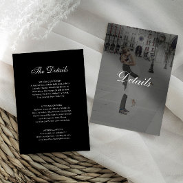 Dark Classic Photo Overlay | Black Wedding Details Informatiekaartje