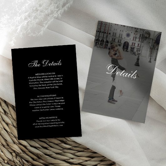 Dark Classic Photo Overlay | Black Wedding Details Informatiekaartje