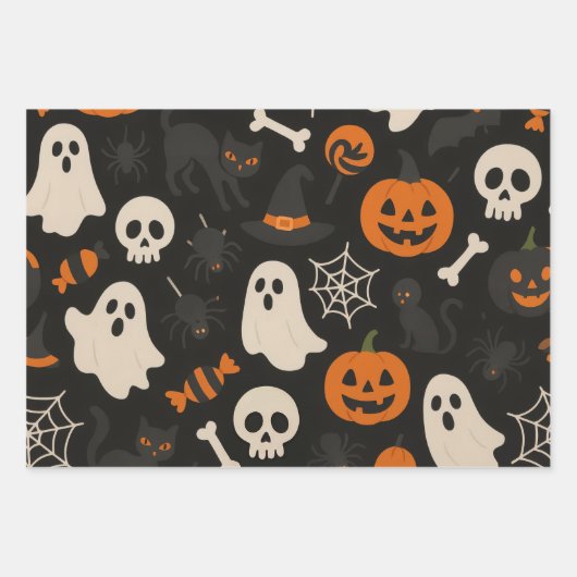 Dark colored wrapping paper with Halloween-themed  (Voorkant)
