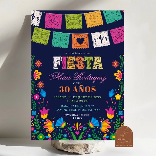 Dark Colorful Talavera Mexican Fiesta Birthday Kaart